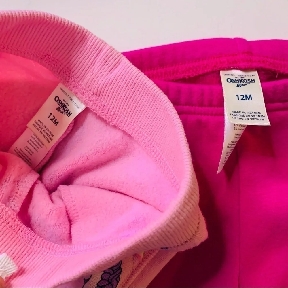 OshKosh B’Gosh 12 months pink girls cotton Pullover Long Pants unicorn pink set